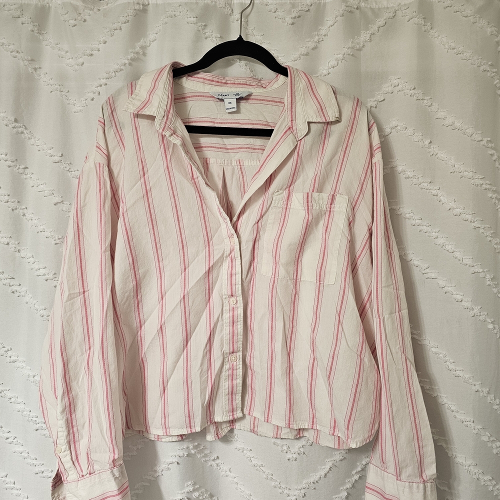 Old Navy Pink and White Striped Shirt